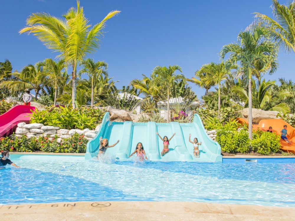 Kids sliding at a waterpark Baha Bay